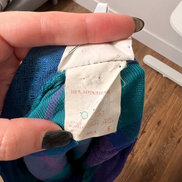 Vintage 80's Teal Plain A-Line Midi Skirt - Picture 3 of 7